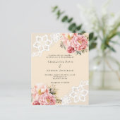 Beige roze roos bloemenkant bruiloft uitnodiging (Staand voorkant)