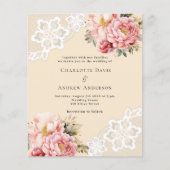 Beige roze roos bloemenkant bruiloft uitnodiging (Voorkant)