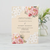 Beige roze rose gouden bloemen kant premium bruilo kaart (Staand voorkant)