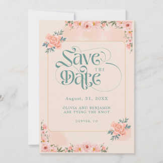 Beige Roze Roze Bloemige Save The Date Uitnodiging