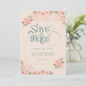 Beige Roze Roze Bloemige Save The Date Uitnodiging (Staand voorkant)