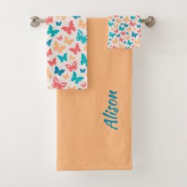 Beige roze turquoise Multi Butterflies patroon Bad Handdoek