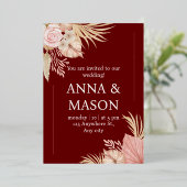 Beige roze Waterverf Boho Tropische Floral Wedding Folie Uitnodiging (Staand Voorkant)