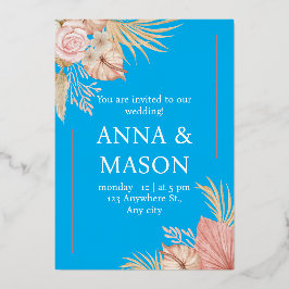 Beige roze Waterverf Boho Tropische Floral Wedding Folie Uitnodiging