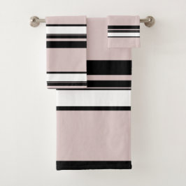 Beige Roze Wit Zwart Strepen Klasse Streep Bad Handdoek