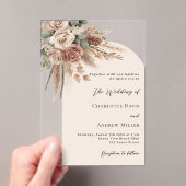 Beige rozen pampas grasboog duidelijke boho bruilo acryl uitnodigingen (Insitu (Draagbaar))