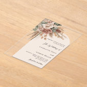 Beige rozen pampas grasboog duidelijke boho bruilo acryl uitnodigingen (Laagn)