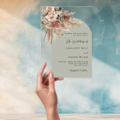 Beige rozen pampas salie groene boog duidelijke br acryl uitnodigingen