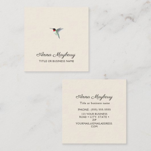 Beige Ruby-throated Hummingbird Square Business Ca Vierkante Visitekaartje (Voorkant / Achterkant)
