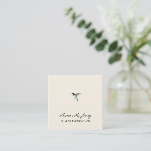 Beige Ruby-throated Hummingbird Square Business Ca Vierkante Visitekaartje (Staand voorkant)