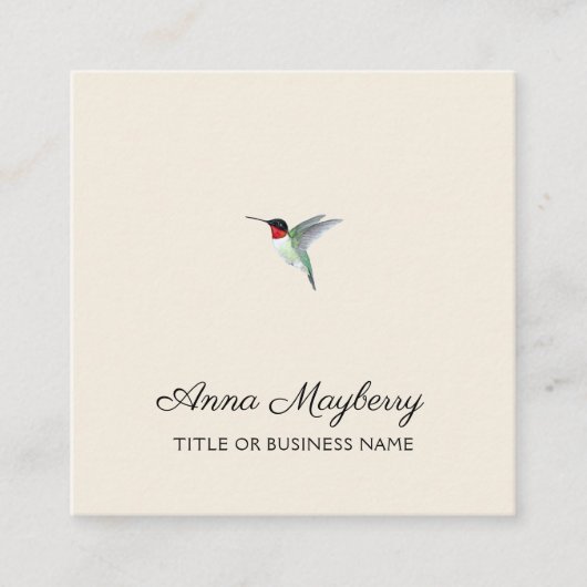 Beige Ruby-throated Hummingbird Square Business Ca Vierkante Visitekaartje (Voorkant)