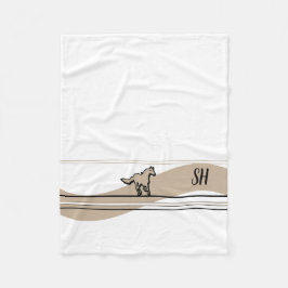 Beige Running Horse Design and Initials Fleece Deken