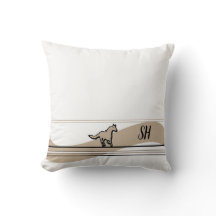 Beige Running Horse Design & Initials Throw Pillow