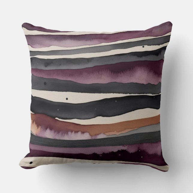 beige Rust paarse en Charcoal abstracte strepen Kussen (Voorkant)