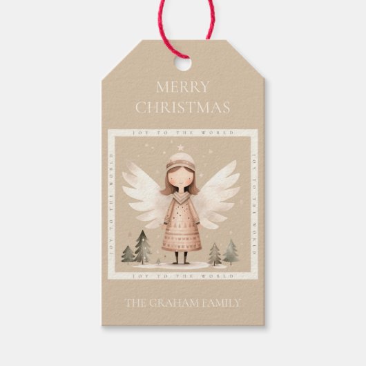 Beige rustieke Angel Gift Label Cadeaulabel (Voorkant)