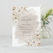 Beige Rustieke Bloem Bruiloft Kaart (Staand voorkant)