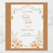 beige rustieke bloemenbruiloft wijn etiket (Enkel label)