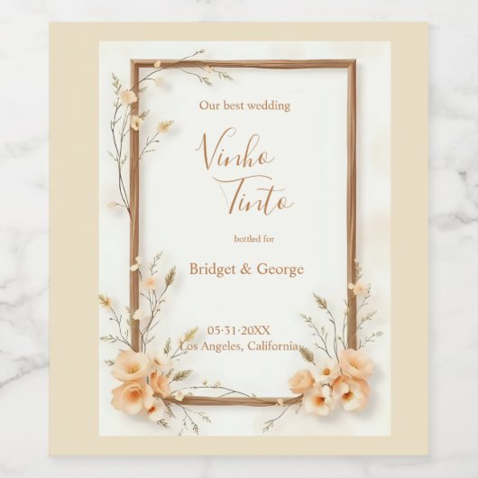 beige rustieke bloemenbruiloft wijn etiket (Enkel label)