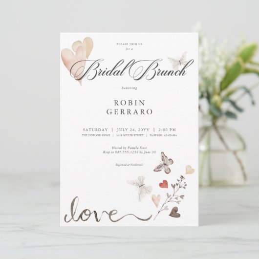 Beige rustieke Boho liefde bruids brunch Kaart (Staand voorkant)