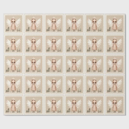 Beige rustieke engel inpakpapier (Vlak)