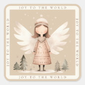 Beige rustieke engel vierkante sticker (Voorkant)