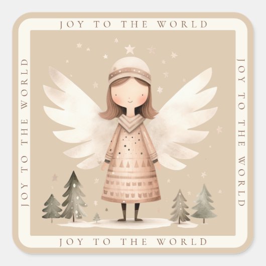 Beige rustieke engel vierkante sticker (Voorkant)