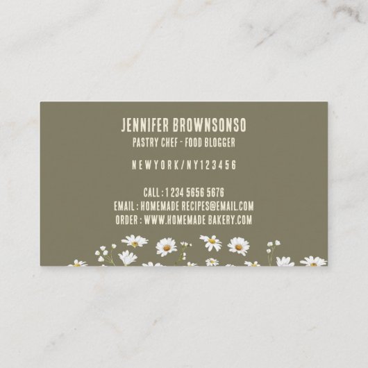 Beige Rustische stijl Daisy Flower Bakery Visitekaartje (Achterkant)