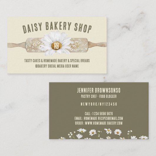 Beige Rustische stijl Daisy Flower Bakery Visitekaartje (Voorkant / Achterkant)