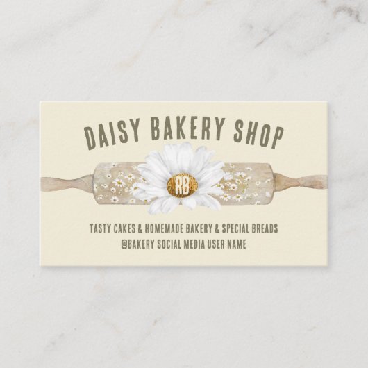 Beige Rustische stijl Daisy Flower Bakery Visitekaartje (Voorkant)