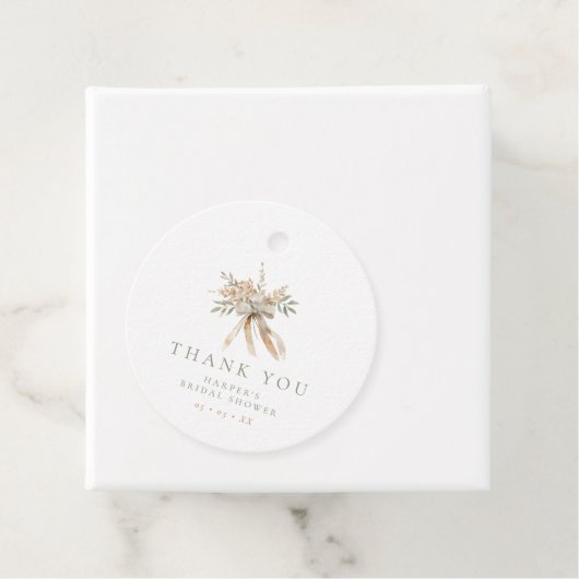 Beige & Sage Bloemen & Boog Bruidsdouche Dank Je Bedankjes Labels (In situ)