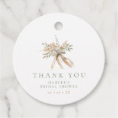Beige & Sage Bloemen & Boog Bruidsdouche Dank Je Bedankjes Labels (Voorkant)