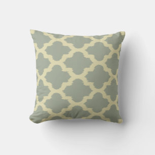 Beige & Sage Groene Ikat Quatrefoil Patroon Kussen