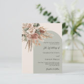 Beige salie groene rozen boog huwelijksuitnodiging (Staand voorkant)