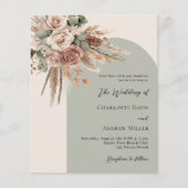 Beige salie groene rozen boog huwelijksuitnodiging (Voorkant)