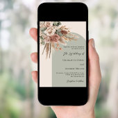 Beige salie groene rozen pampas grasboog bruiloft kaart