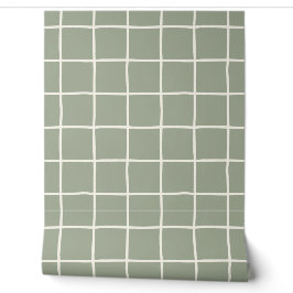 Beige Saliegroen Geruit Scandinavisch Minimalistis Behang