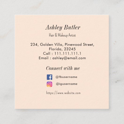 Beige Salon QR Code Haar Make Up Visitekaartje (Achterkant)