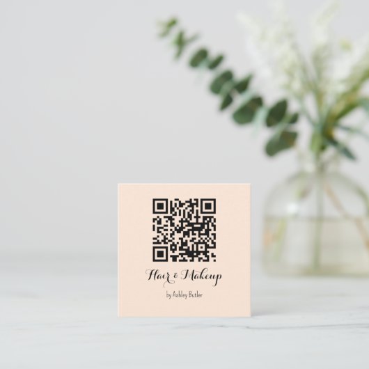 Beige Salon QR Code Haar Make Up Visitekaartje (Staand voorkant)