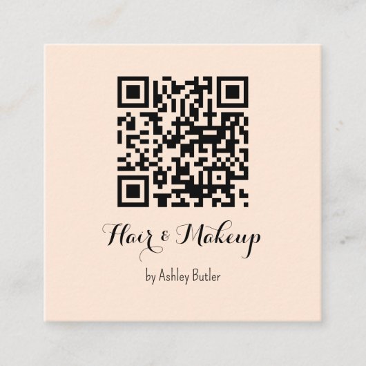 Beige Salon QR Code Haar Make Up Visitekaartje (Voorkant)