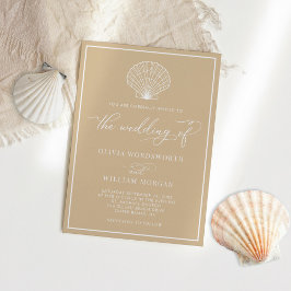 Beige Sand Elegant Beach Seashell Wedding Kaart