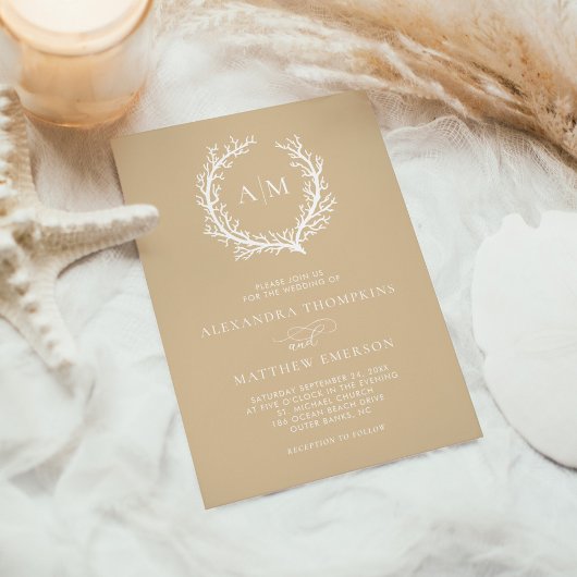 Beige Sand Nautical Coral Reef Minimal Wedding Kaart