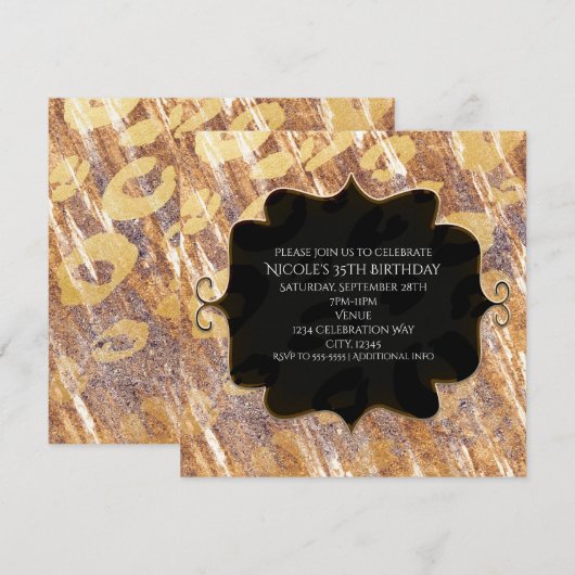 Beige Sandy Shimmer Leopard Glamor Invitations Kaart (Voorkant / Achterkant)