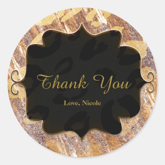 Beige Sandy Shimmer Leopard Print Glamor Favor Ronde Sticker (Voorkant)