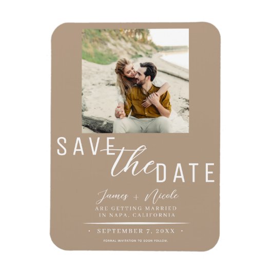 Beige Save the Date Foto Bruiloft Magneet (Verticaal)