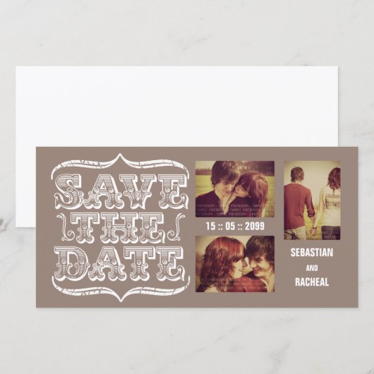  beige Save the Date Typography Fotokaart (Voorkant / Achterkant)