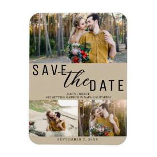 Beige Save the Date Wedding 3 foto's Magneet