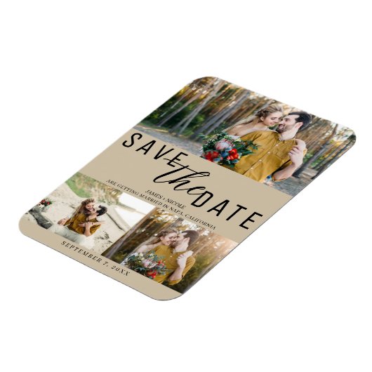 Beige Save the Date Wedding 3 foto's Magneet (Linkerzijde)