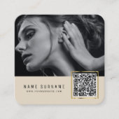 Beige scannable barcode QR code foto Vierkante Visitekaartje (Voorkant)