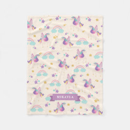 Beige | Schattige regenboog eenhoornpatroon Fleece Deken