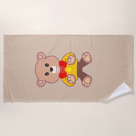 Beige Schattigee Bowtie Teddy Bear Strandlaken (Voorkant)
